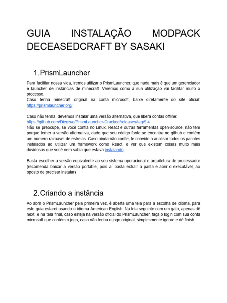 Instalação do Modpack DeceasedCraft | PDF | Minecraft | Rede de ...