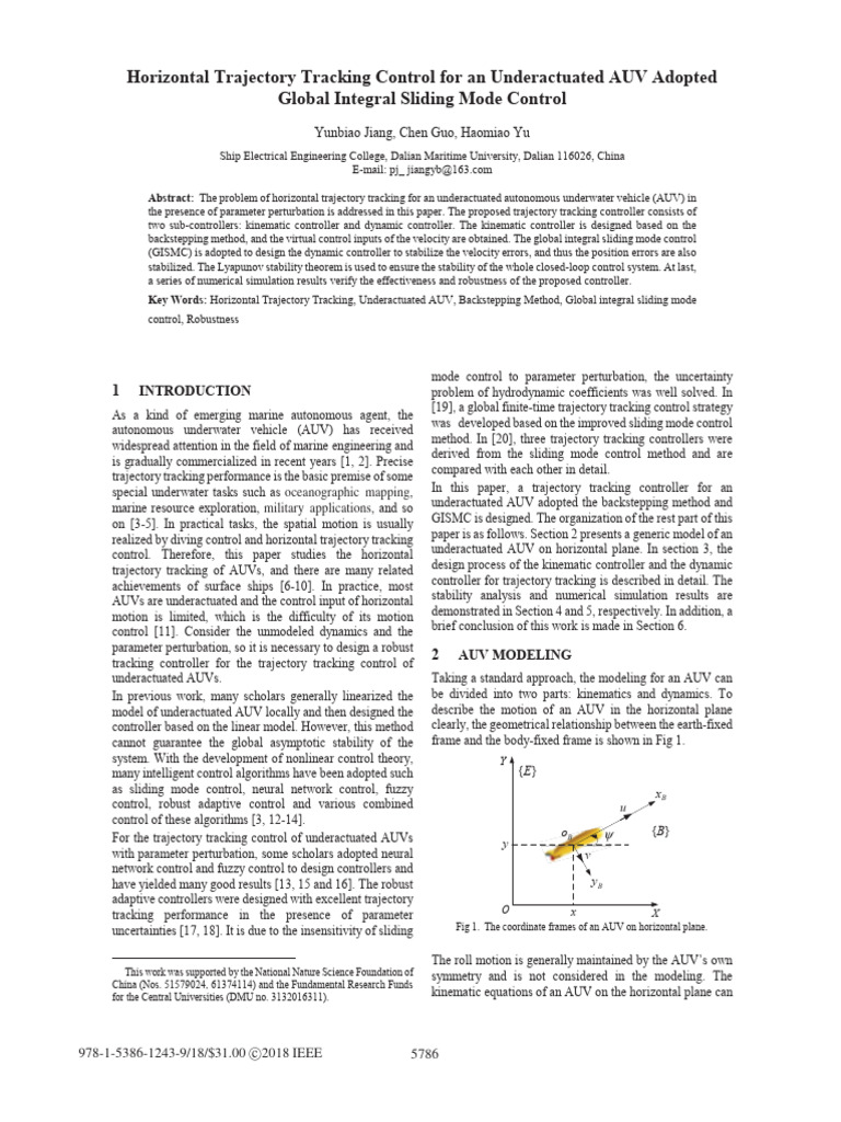Horizontal Trajectory Tracking Control For An Underactuated AUV Adopted ...