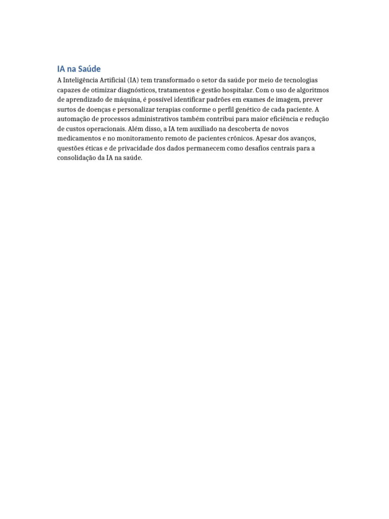 Impacto da IA na Saúde Moderna | PDF