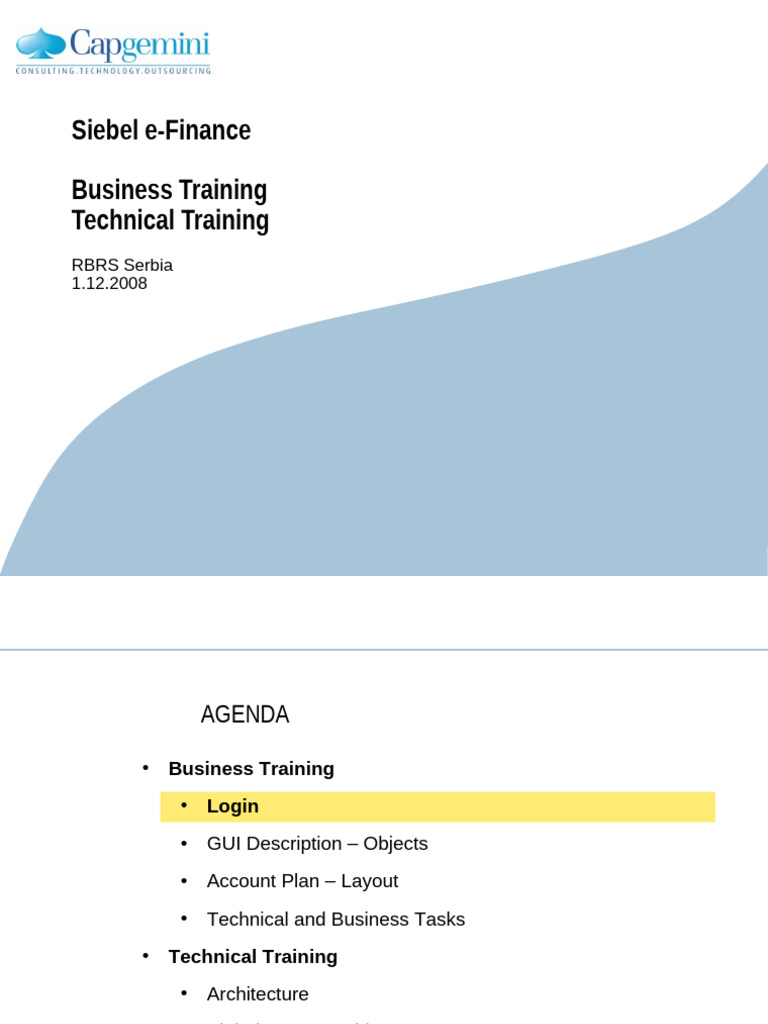 Siebel e-Finance Training Overview | PDF | Databases | World Wide Web