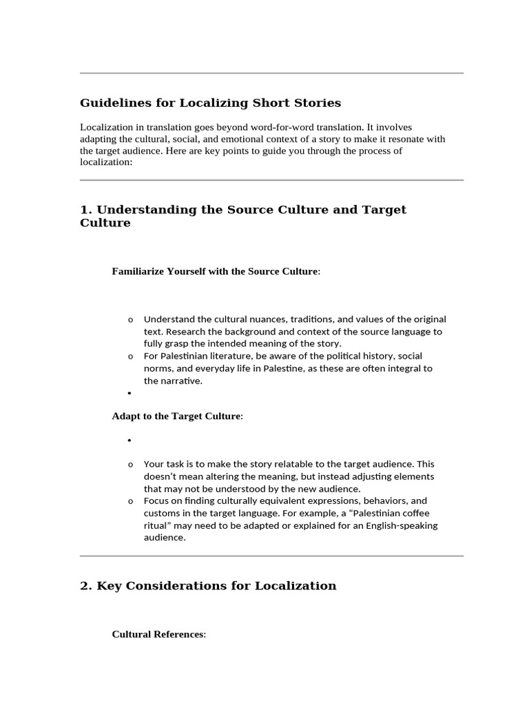 Localizing Short Stories: Key Guidelines | PDF | Translations | Idiom