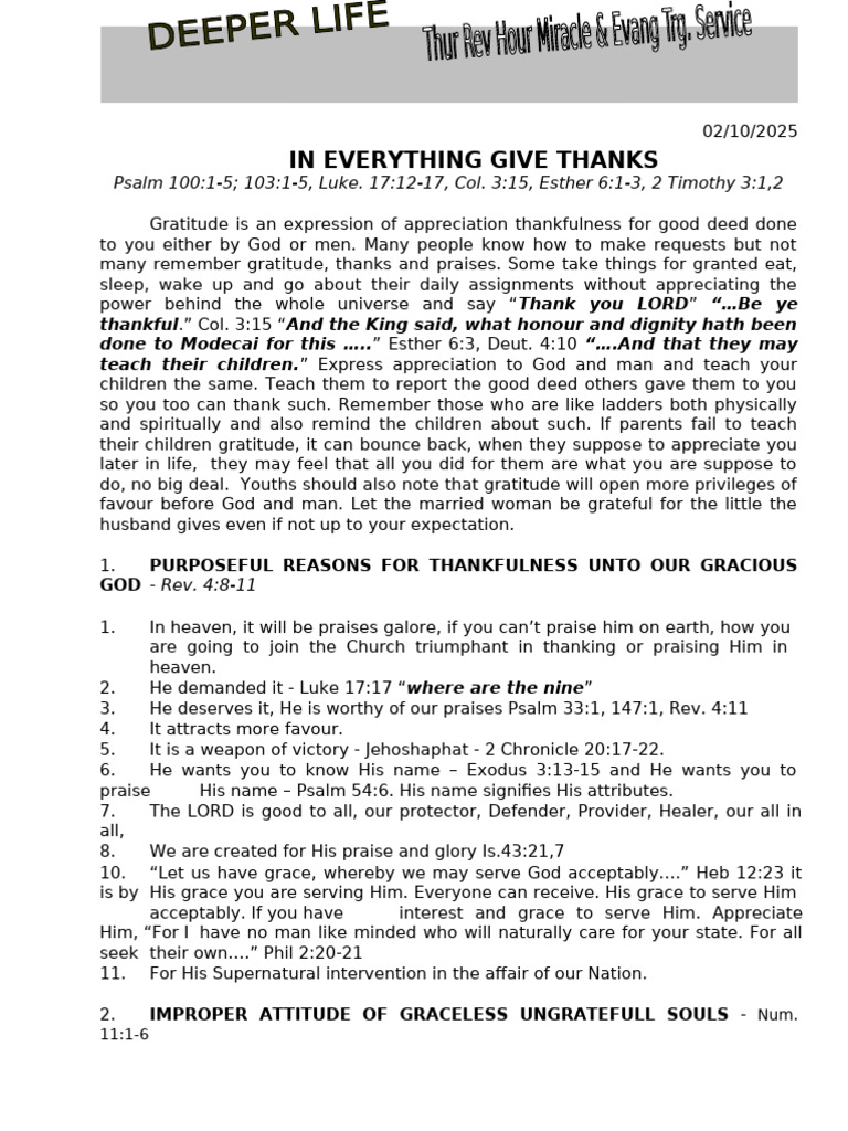 In Everything Give Thanks | PDF | Gratitude | Religious Belief And Doctrine
