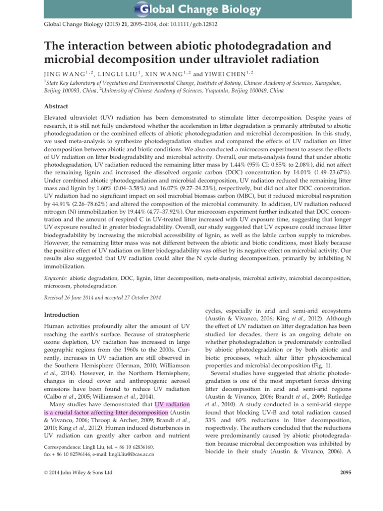 UV Radiation Effects on Litter Decomposition | PDF | Decomposition ...
