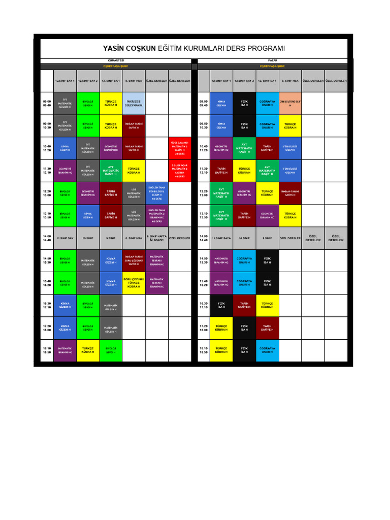 Eşrefpaşa Şube 20 - 21 Ders Programi | PDF