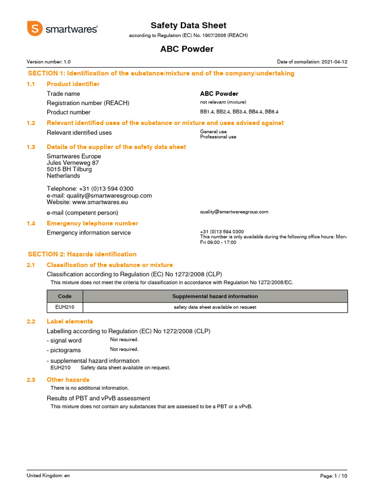 FEX 15122 - SDS ABC - Powder GB en 2021 04 12 | PDF | Dangerous Goods ...
