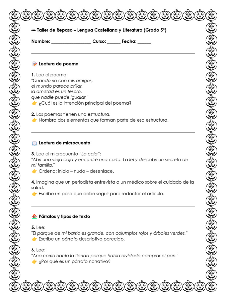 Taller de Lengua y Literatura 5° Grado | PDF