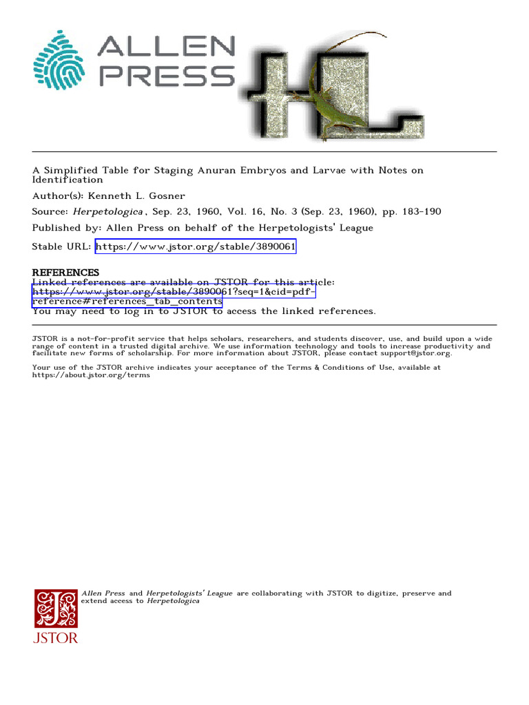 Staging Anuran Embryos and Larvae Guide | PDF | Zoology