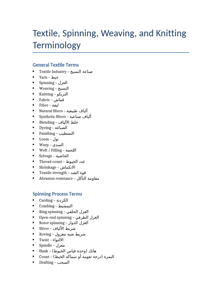 Textile Terminology Knitting Expanded | PDF