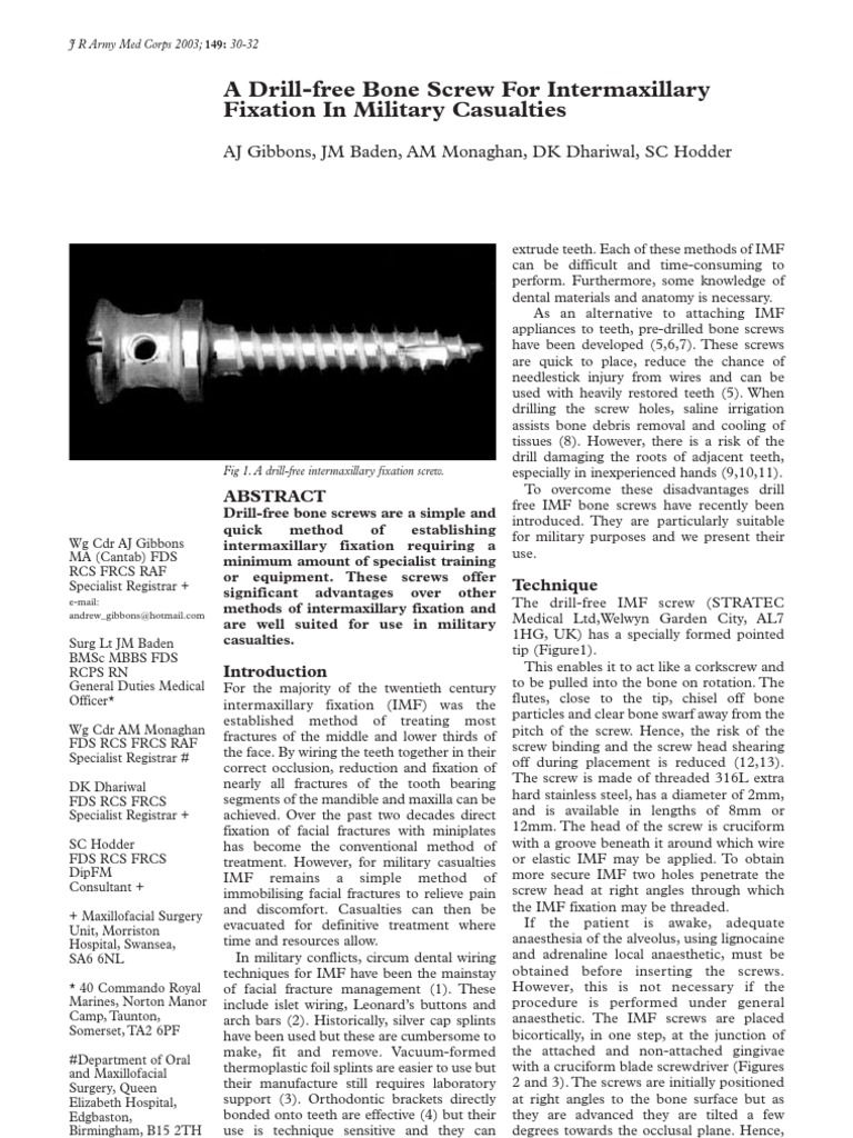 DrillFree IMF Screws Screw Clinical Medicine