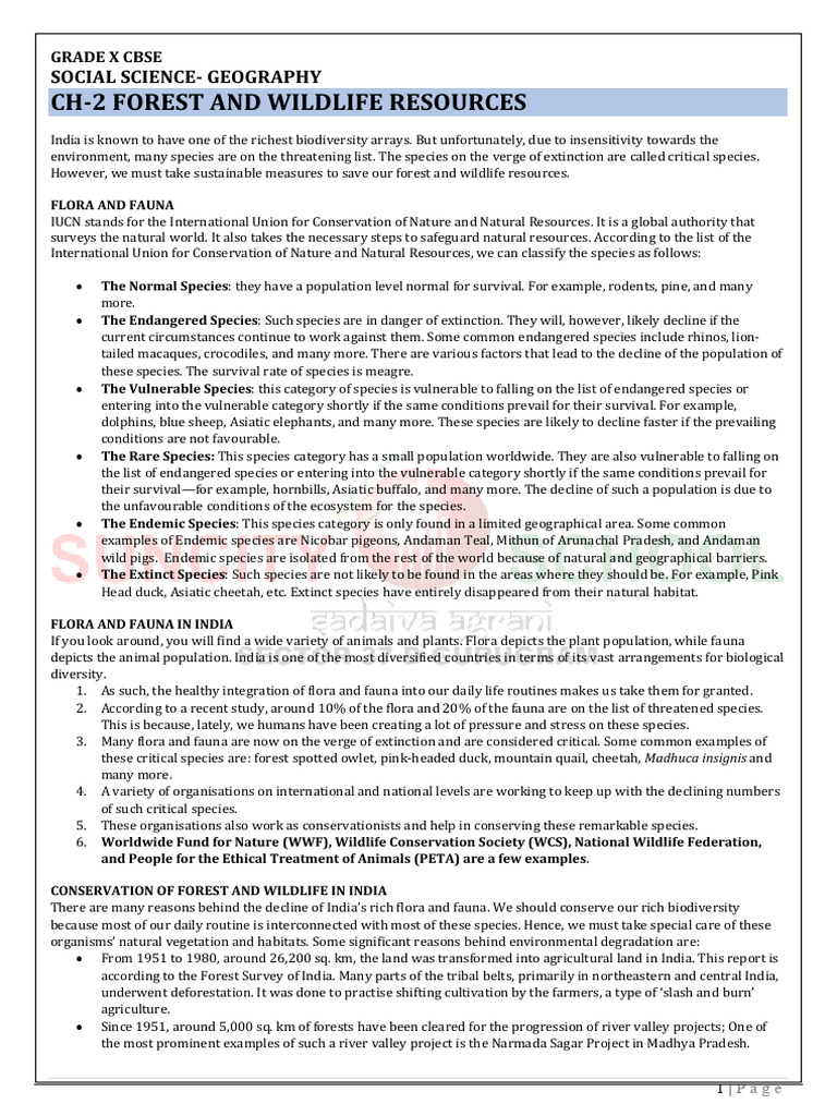 Forest and Wildlife Resources in India | PDF | Biodiversity ...