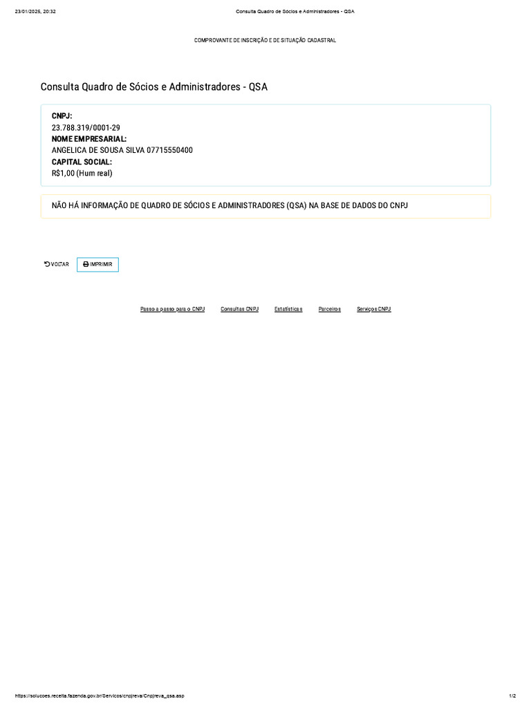 Consulta Quadro de Sócios e Administradores - QSA | PDF
