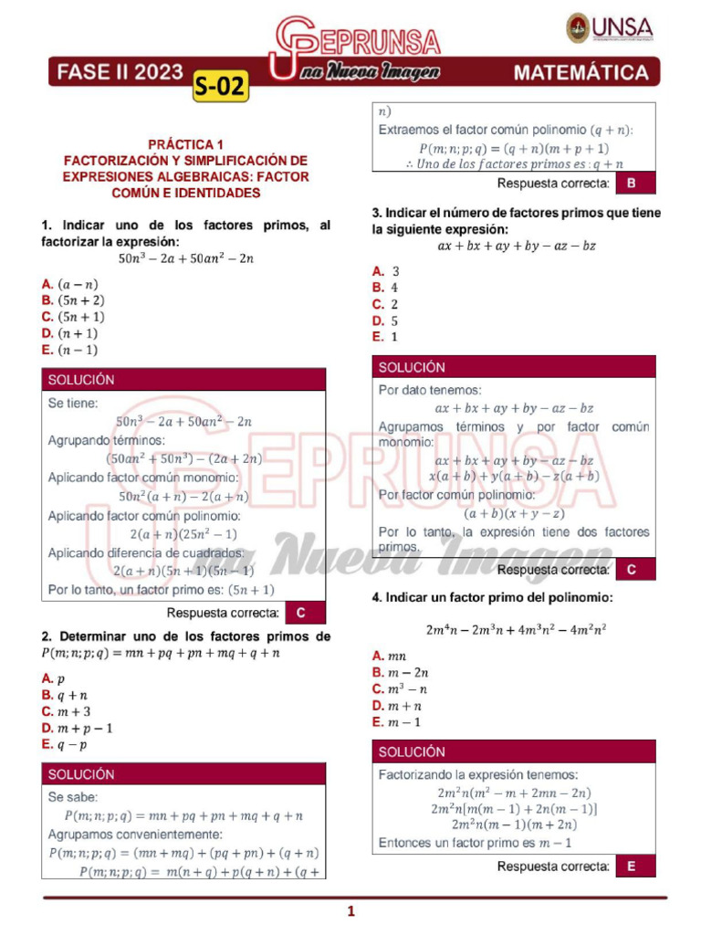 Matemática Ceprunsa 2da Fase 2023 Semana #2 Solucionario | PDF