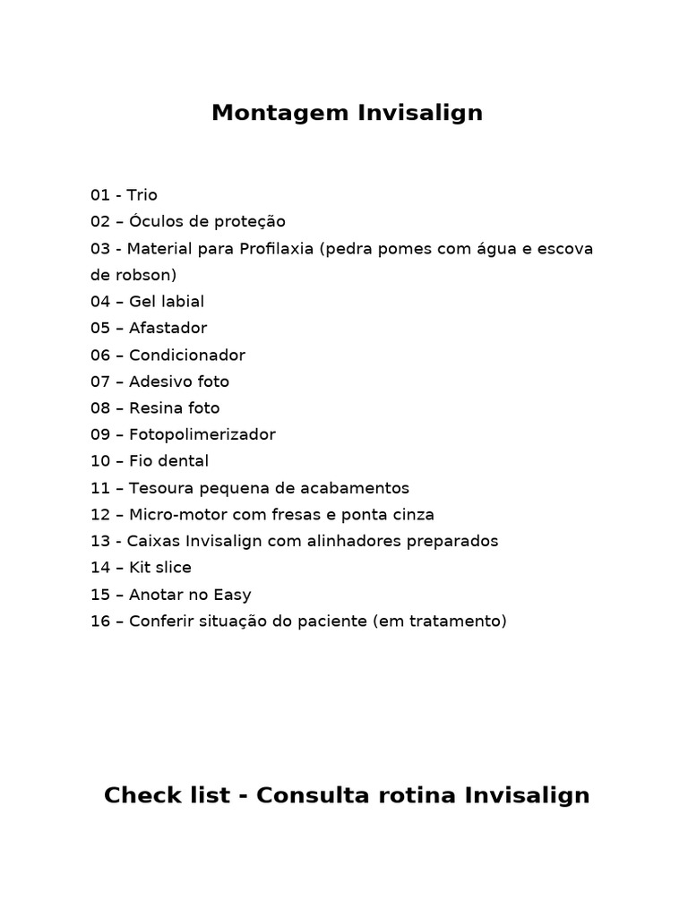 Montagem e Checklist para Invisalign | PDF