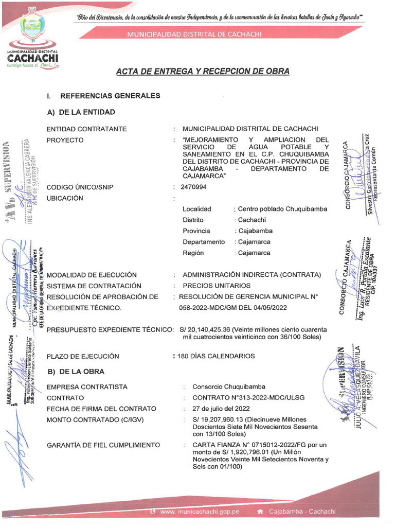 Acta de Entrega y Recepciòn de Obra | PDF