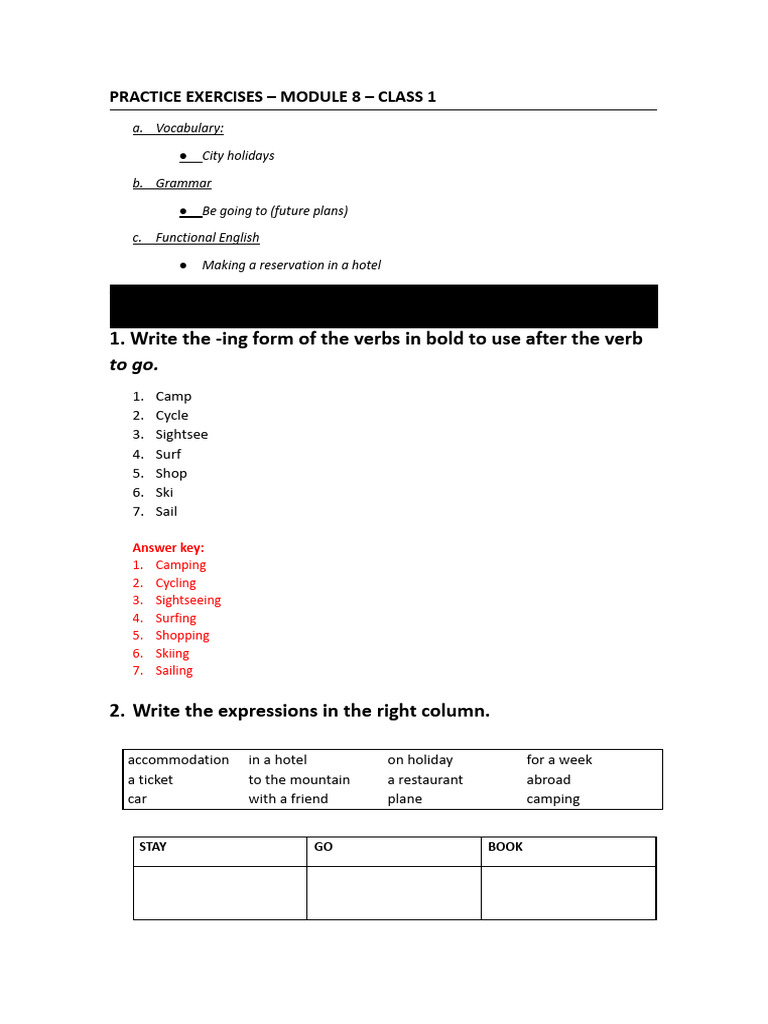Practice Exercises - Module 8 Class 1 (Raquel - Chris) ANSWER | PDF