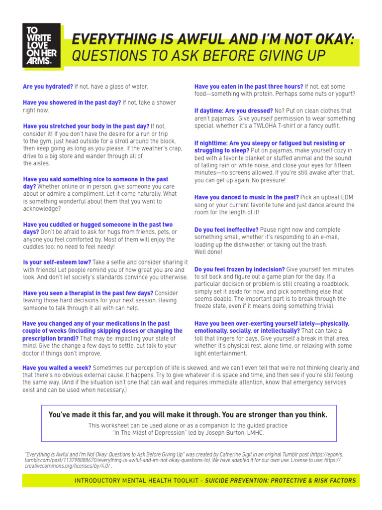 Everything Is Awful and Im Not Okay Questions To Ask | PDF