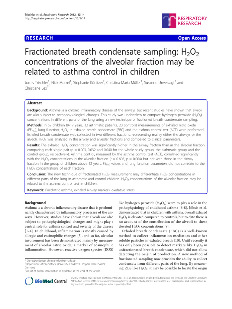 Trischler 2012 Fractionated+breath+condensate+sampling | PDF | Asthma ...