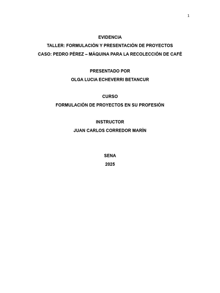 Taller Formulación y Presentacion de Proyectos | PDF | Plan de negocios ...