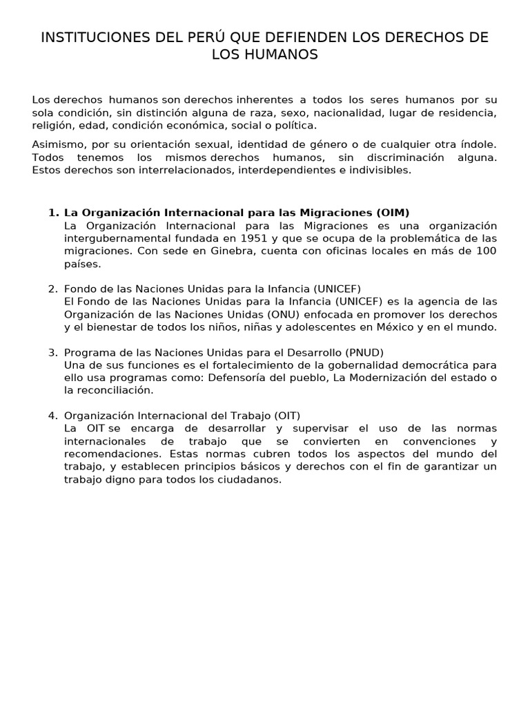 Instituciones Del Perú Que Defienden Los Derechos de Los Humanos | PDF ...