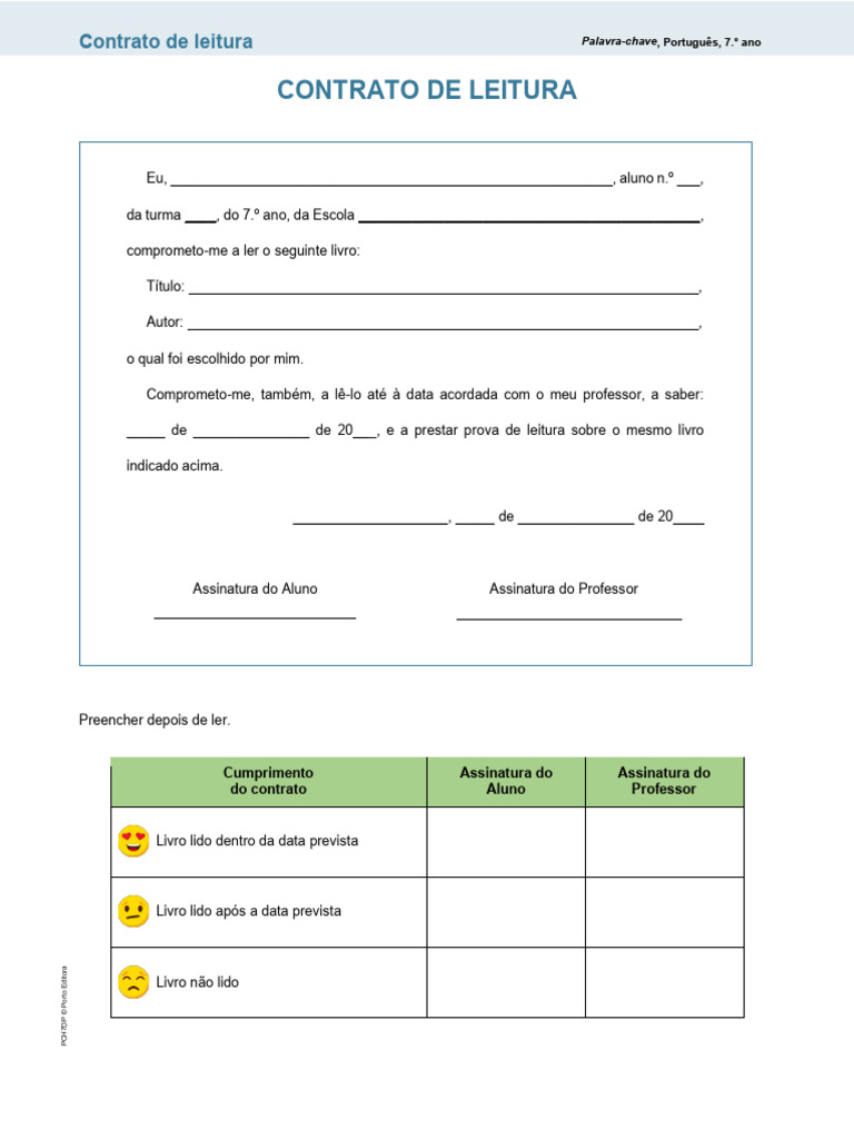 Contrato de Leitura para 7.º Ano | PDF