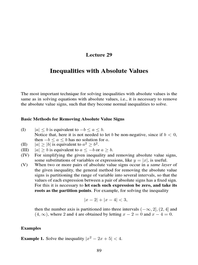 Solving Absolute Value Inequalities | PDF | Inequality (Mathematics ...