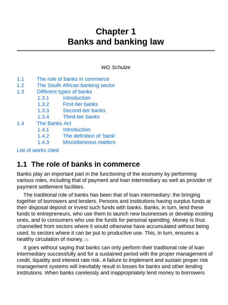 The Law of Banking and Payment in South Africa - (Chapter 1 Banks and ...