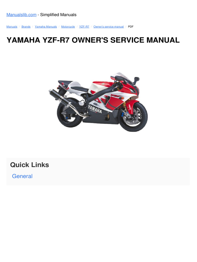 Yamaha Yzf-R7 Owner'S Service Manual: Quick Links | PDF | Brake