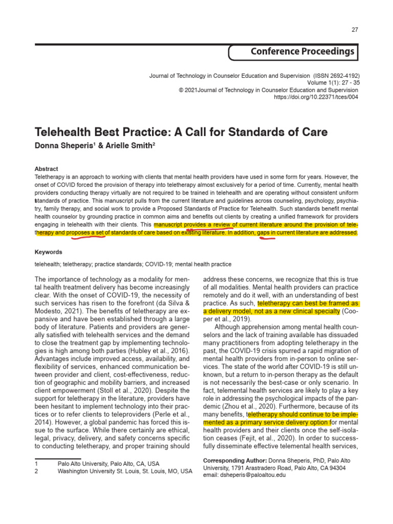 Telehealth Standards for Mental Health | PDF | Informed Consent ...