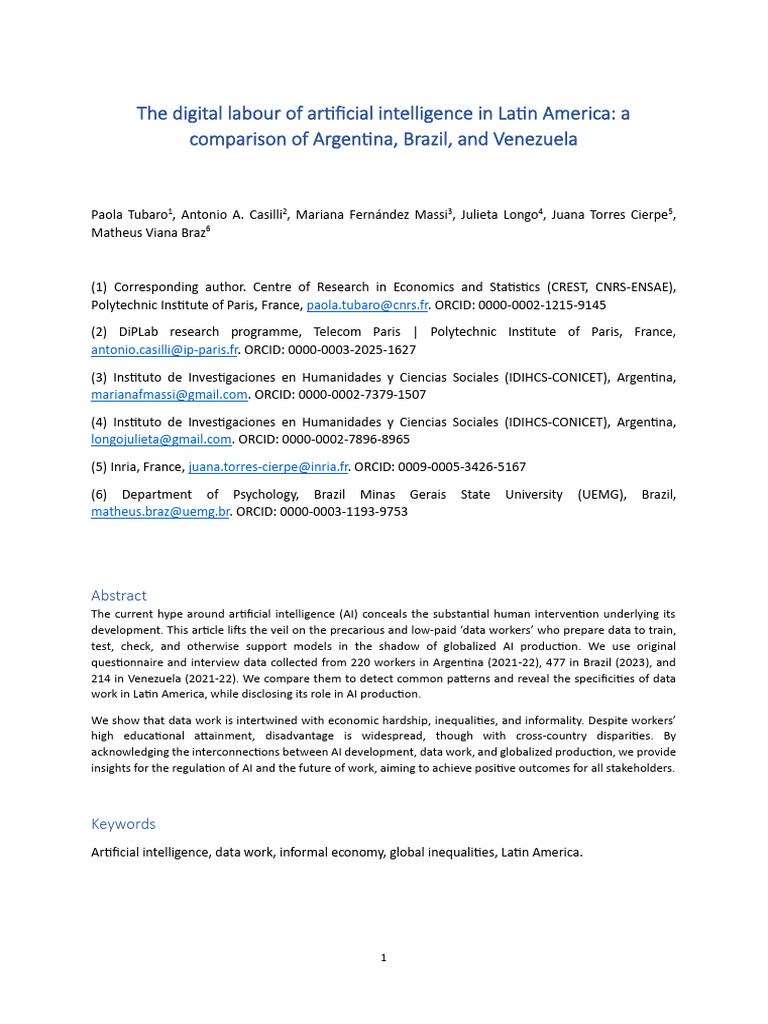 The Digital Labour of Artificial Intelligence in Latin America A ...