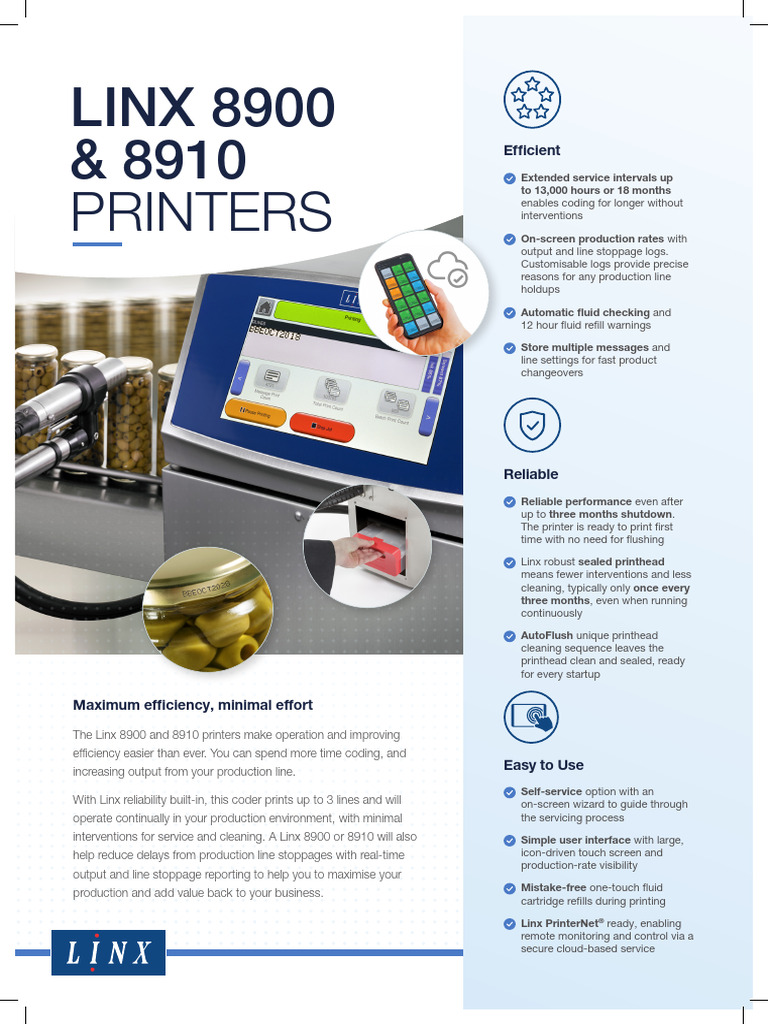 Linx 8900/8910 Printers Overview | PDF | Printer (Computing) | Barcode