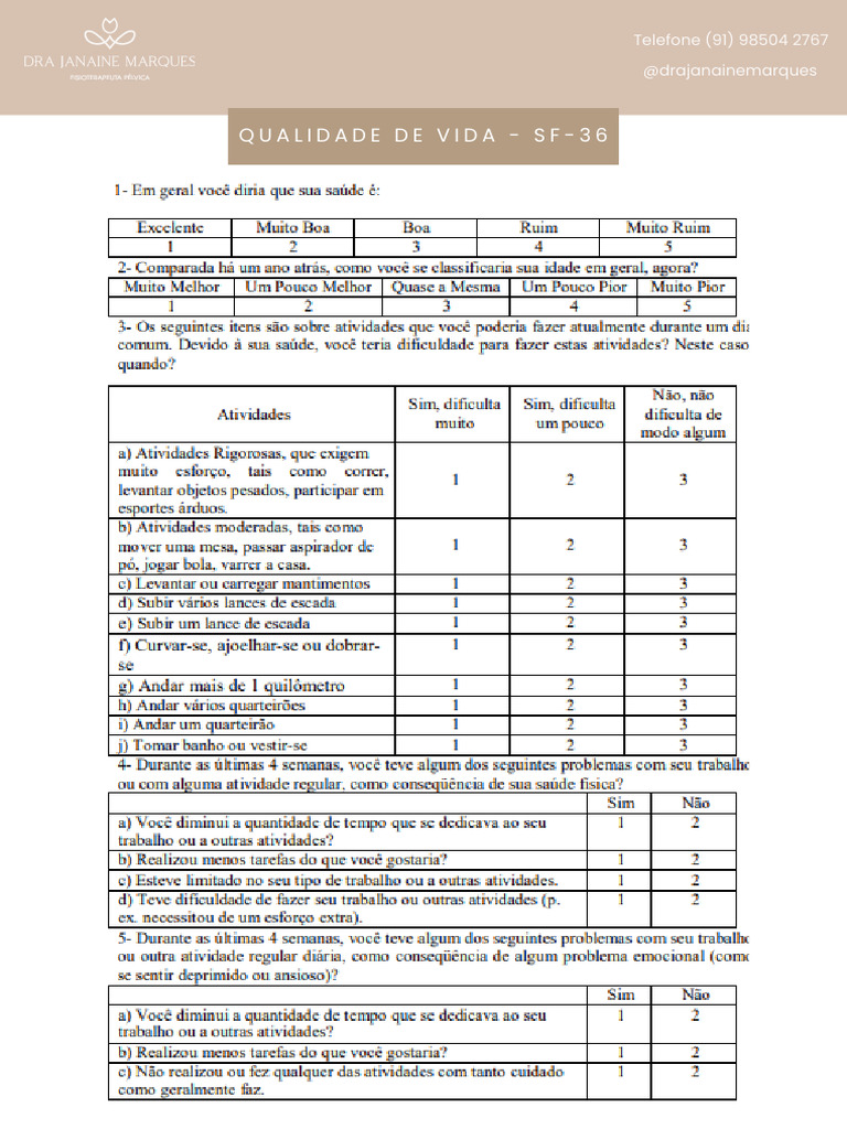 Questionário de Qualidade de Vida - SF-36 | PDF