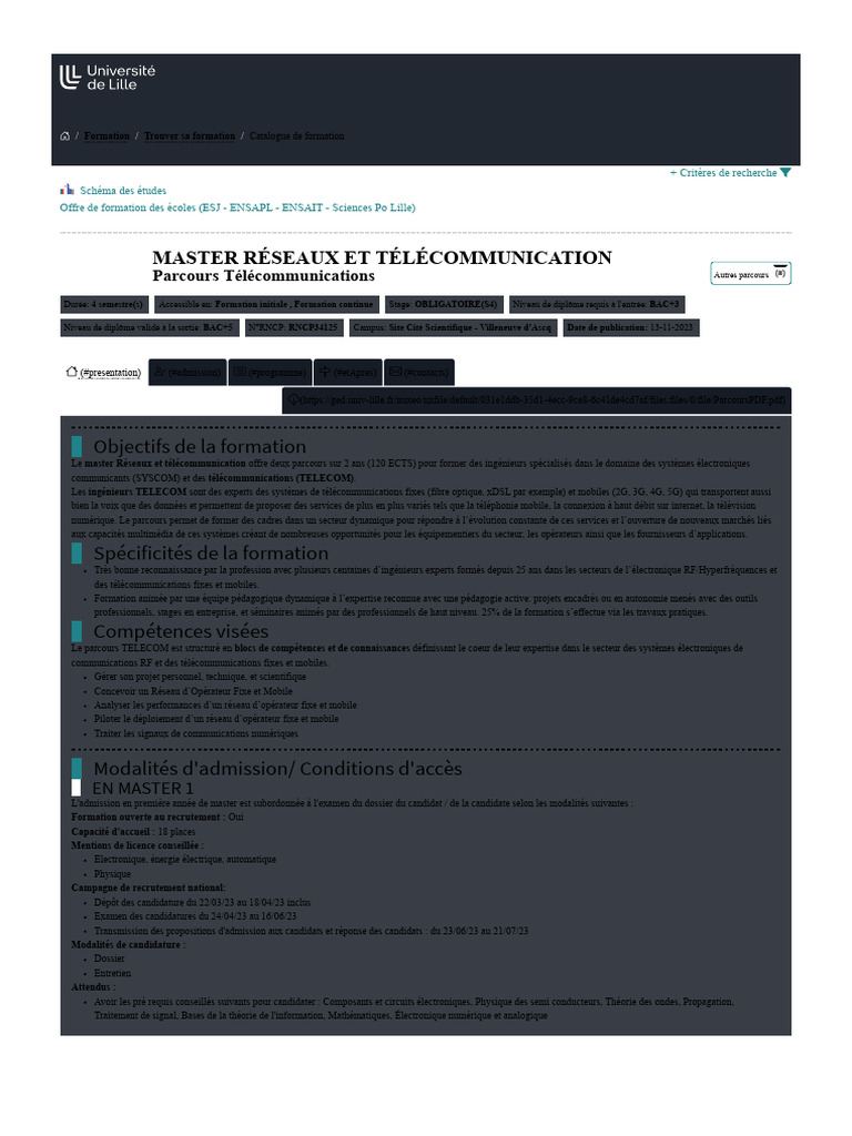 Master en Réseaux et Télécommunications | PDF | Électronique ...