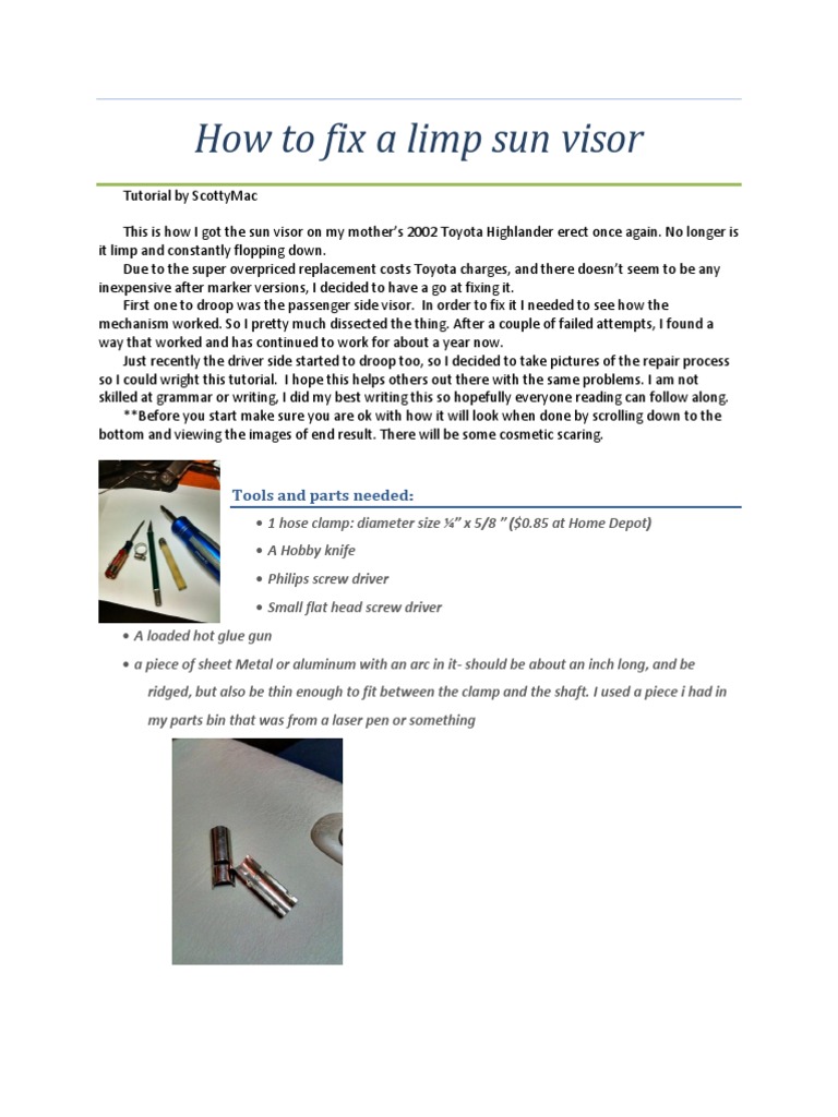 How To Fix A Droopy Sun Visor | PDF | Electrical Connector | Screw