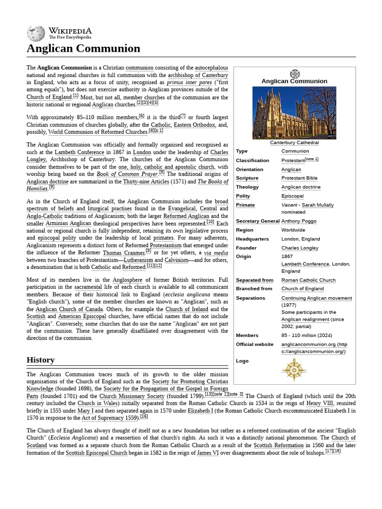 Overview of the Anglican Communion | PDF | Church Of England | Anglicanism