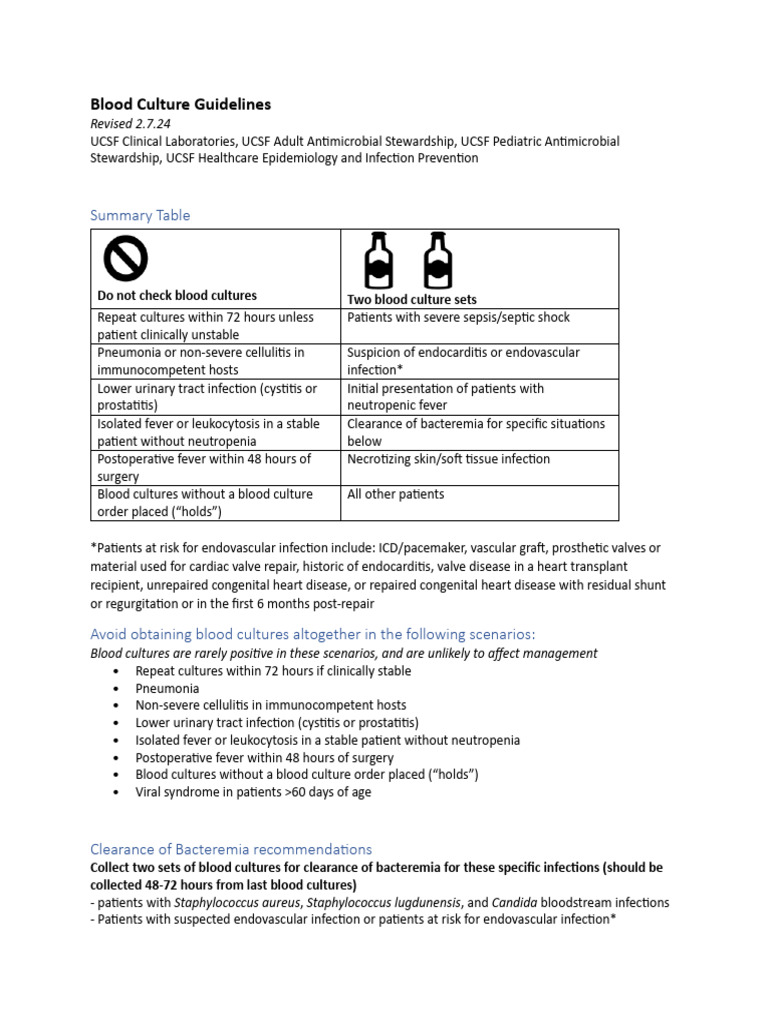 Blood Culture Guidelines for Clinicians | PDF | Infection | Clinical ...