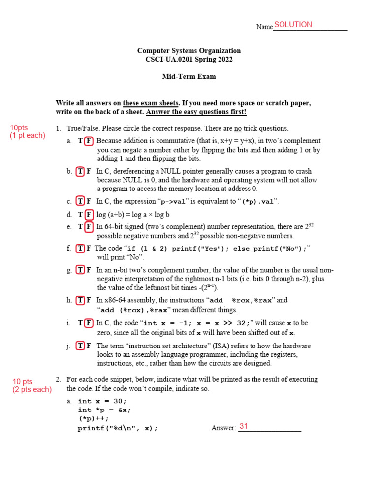 C Programming Exam: Expressions & Functions | PDF | Integer (Computer ...