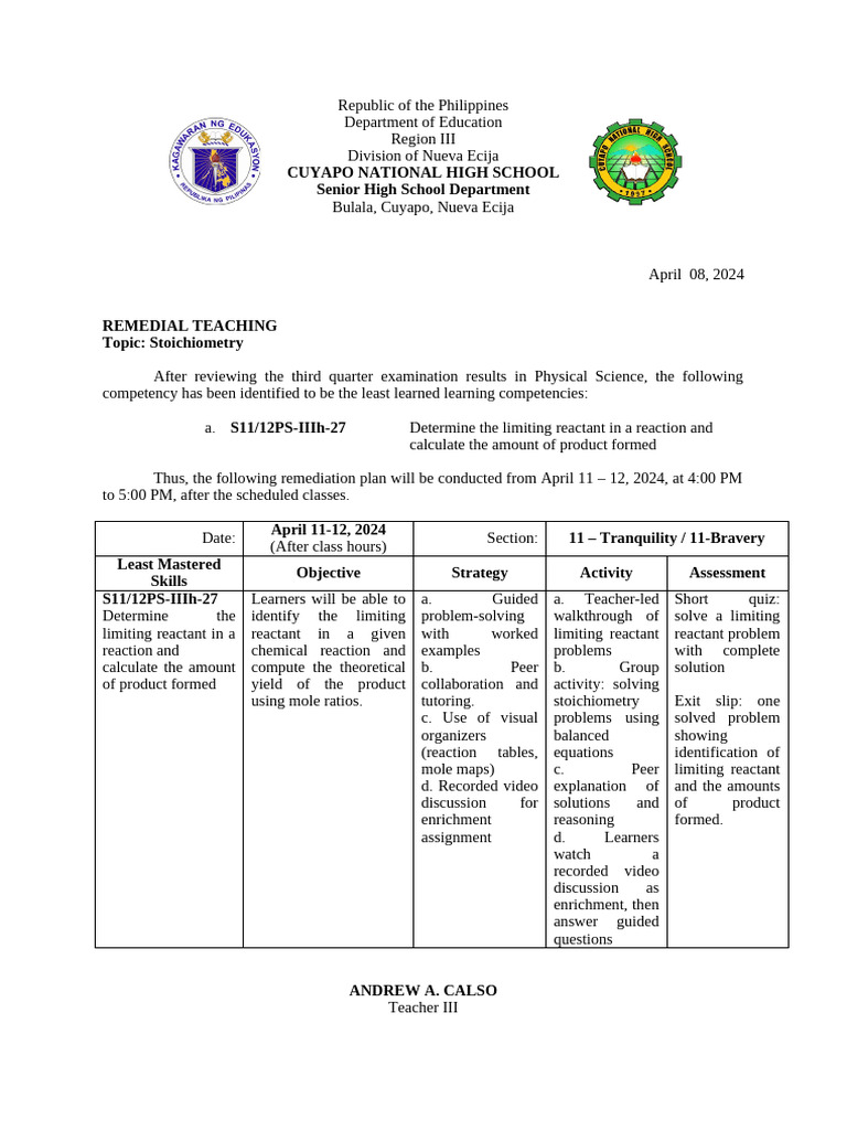 Accomp Report - Remedial Teaching (SAMPLE TEMPLATE) | PDF ...