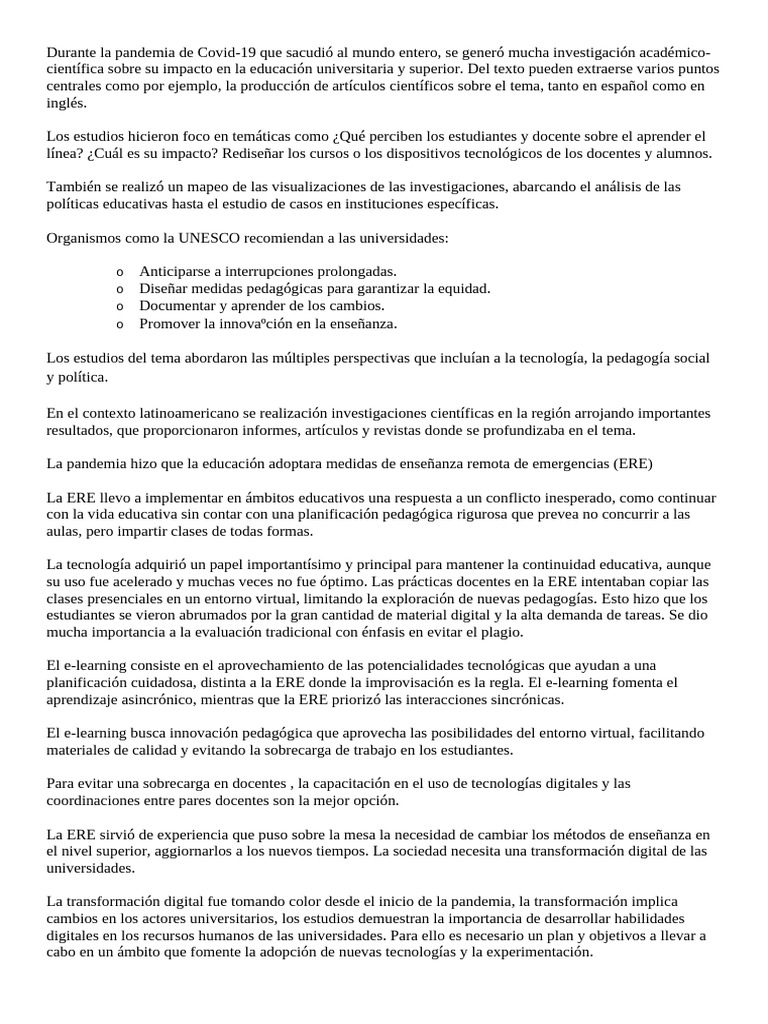 Impacto de la Covid-19 en la Educación Superior | PDF | Enseñando ...