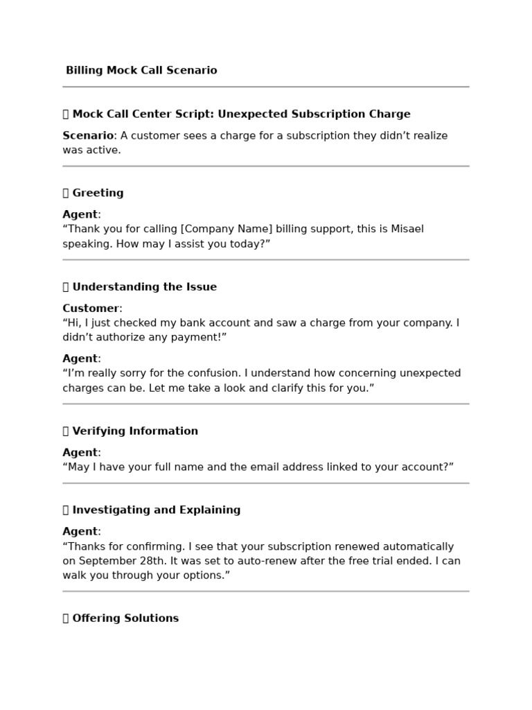 Billing Mock Call Scenario | PDF
