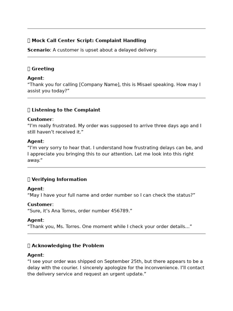 Customer Complaint Handling Script | PDF
