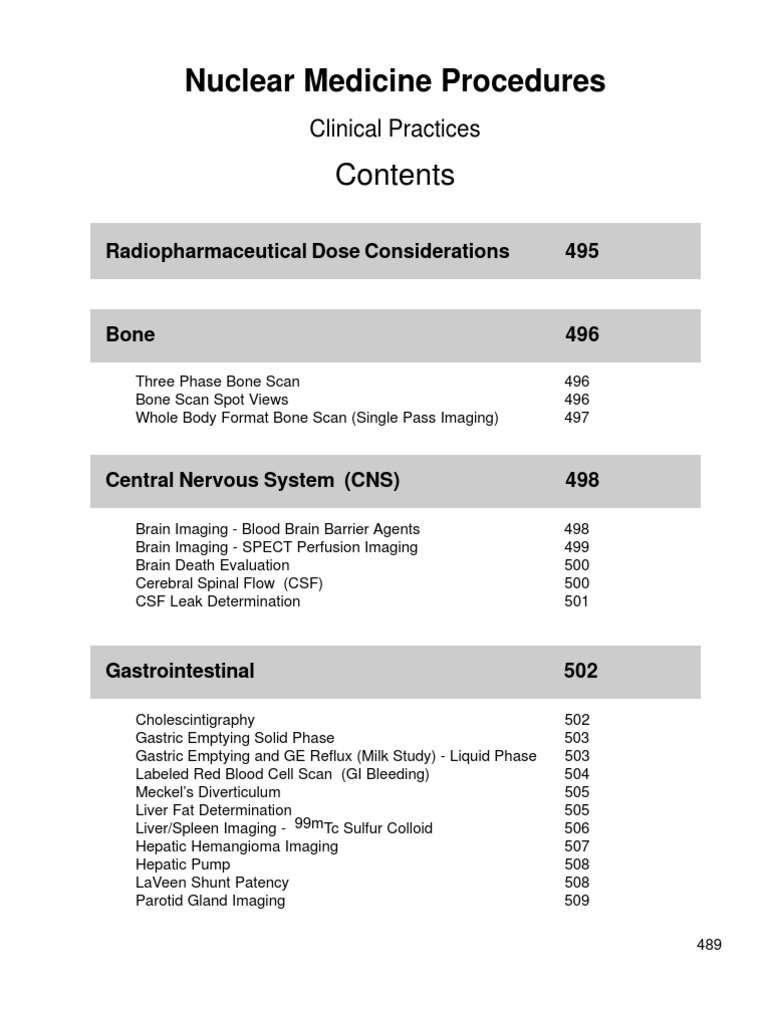 Nuclear Medicine Procedures Clinical Practices Nuclear Medicine