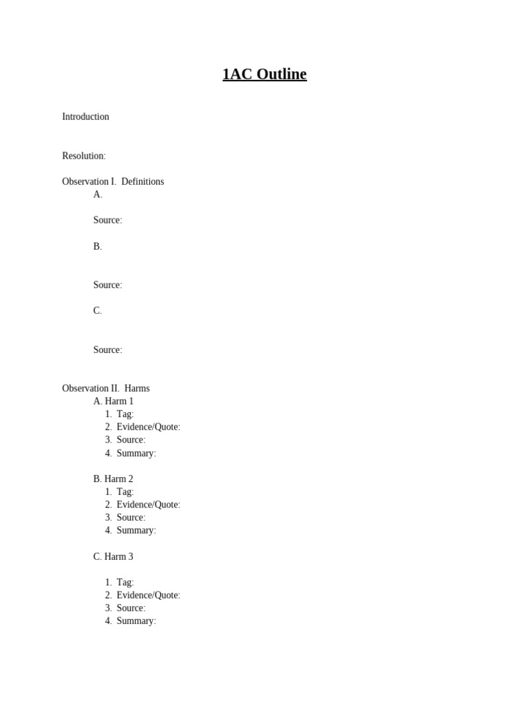 CH I-II-III - Team Policy Debate - 1 AC Template - S1 W01 | PDF