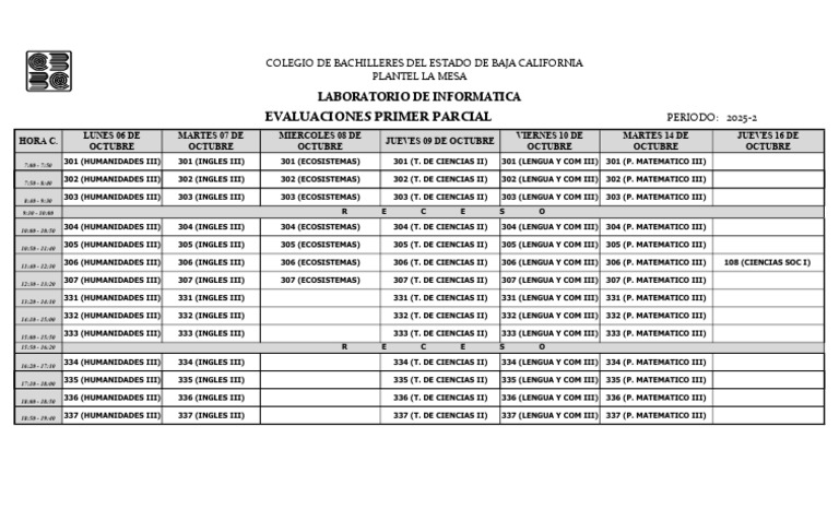 Horario de Clases 2025-2 Bachillerato | PDF | Fonética | Idiomas del ...