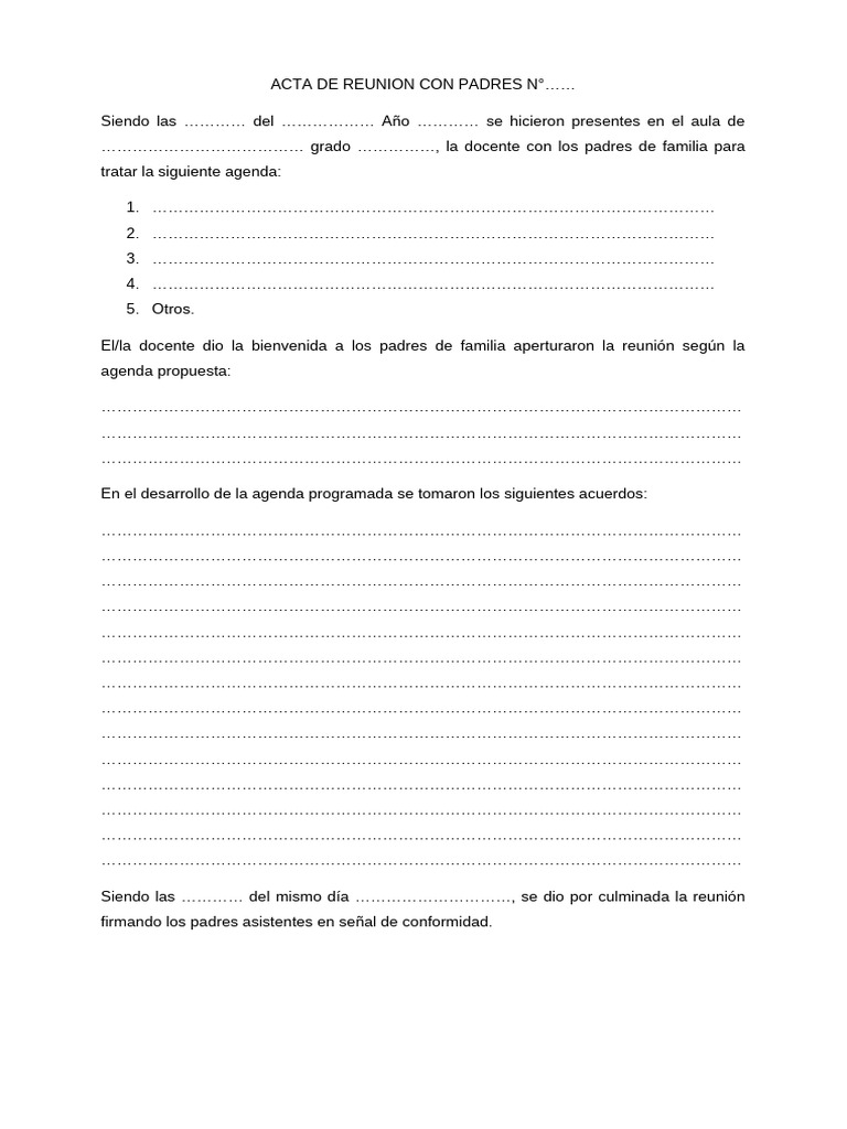 Acta de Reunión con Padres de Familia | PDF