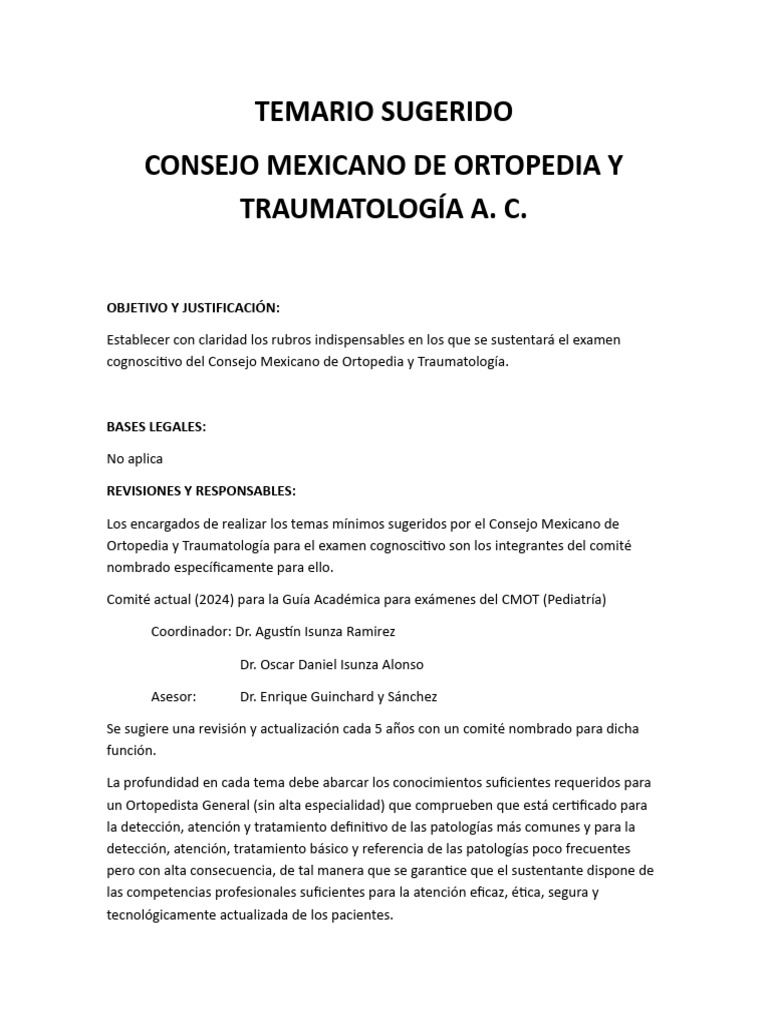 Temario Examen CMOT 2024 | PDF | Codo | Mano