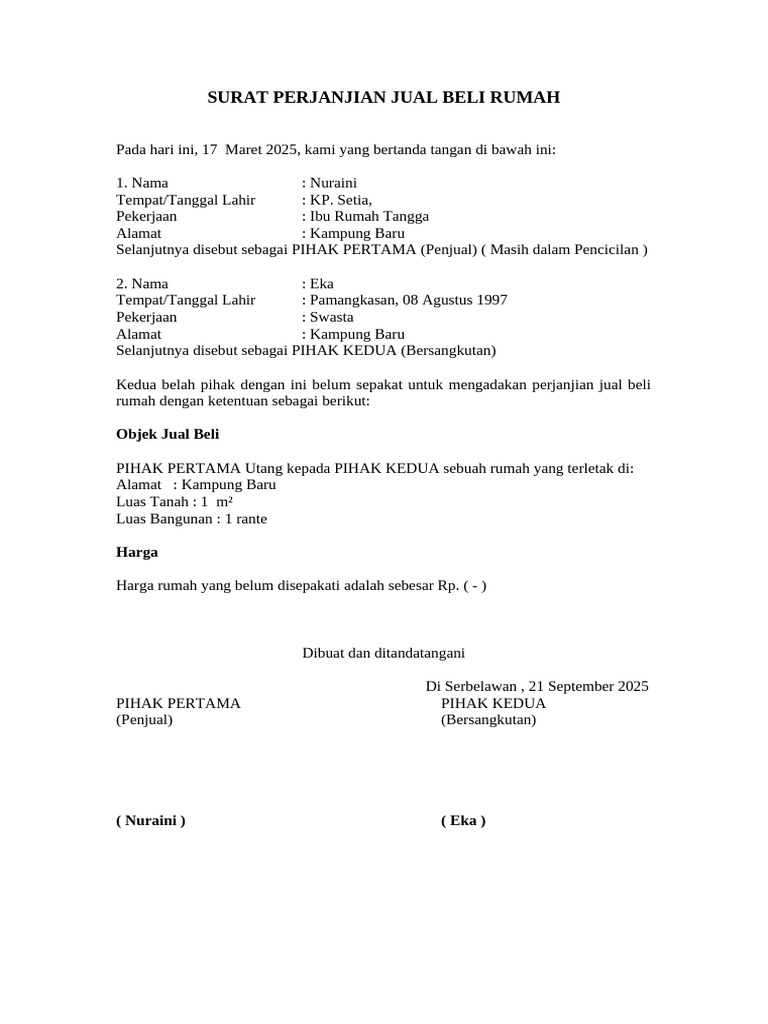 Surat Perjanjian Jual Beli Rumah | PDF
