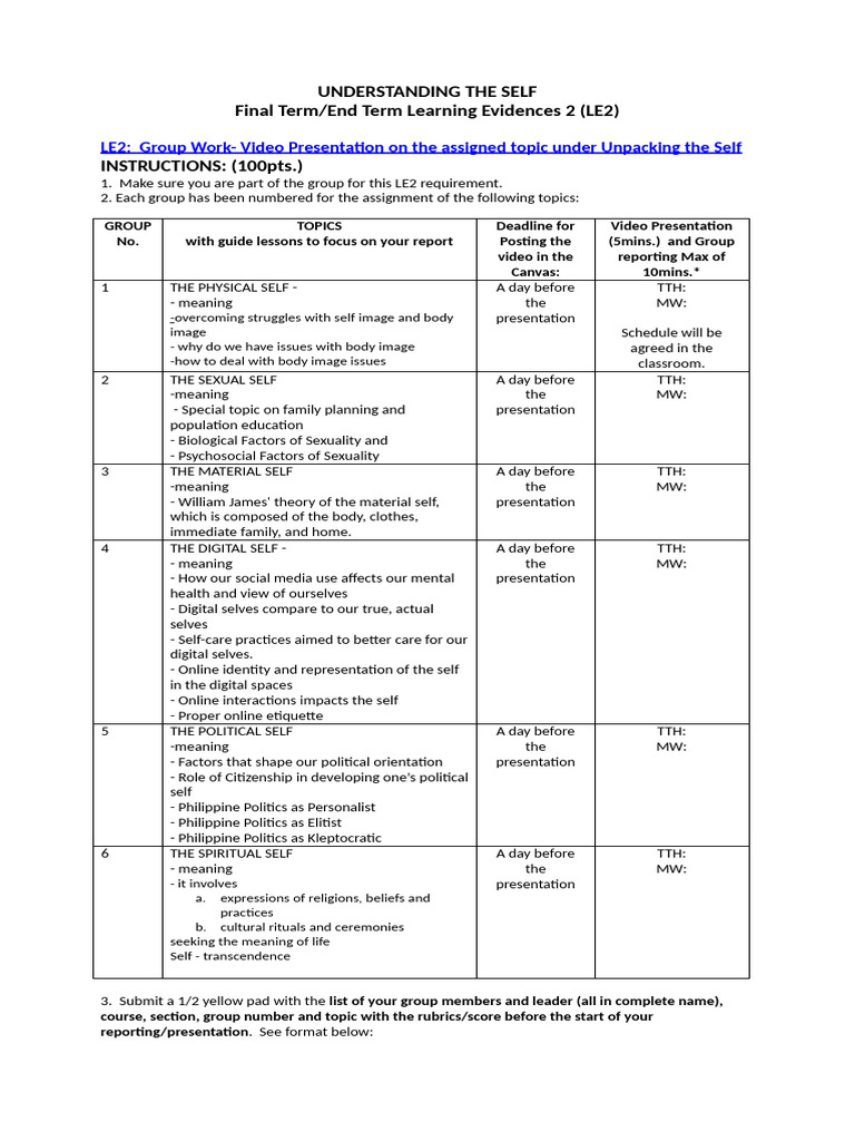 Endterm Uself Le2 Sy2526 Instructions | PDF | Self | Psychological Concepts