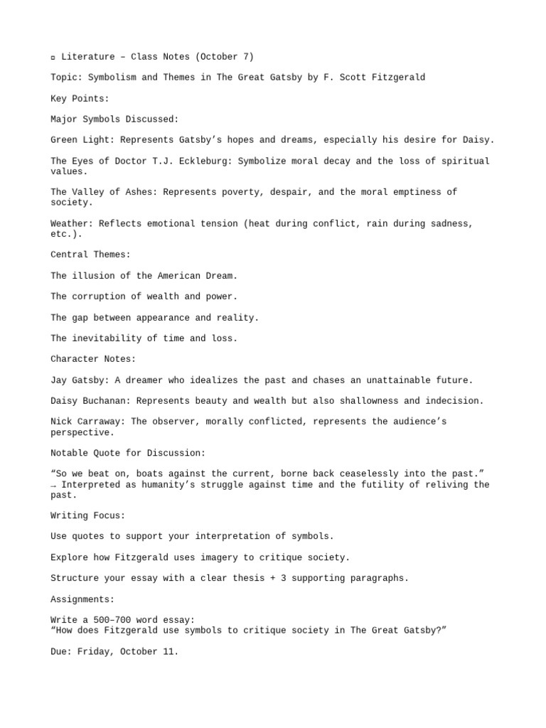 ? Literature - Class Notes (Octobe | PDF