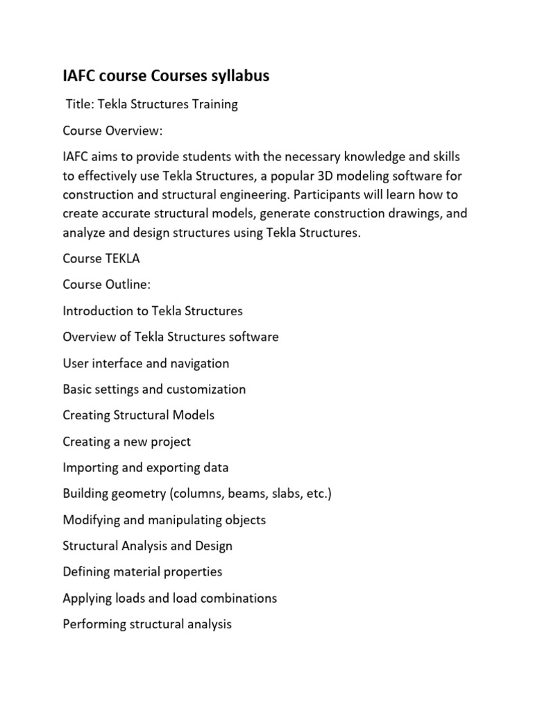 Tekla Structures Training Course Syllabus | PDF