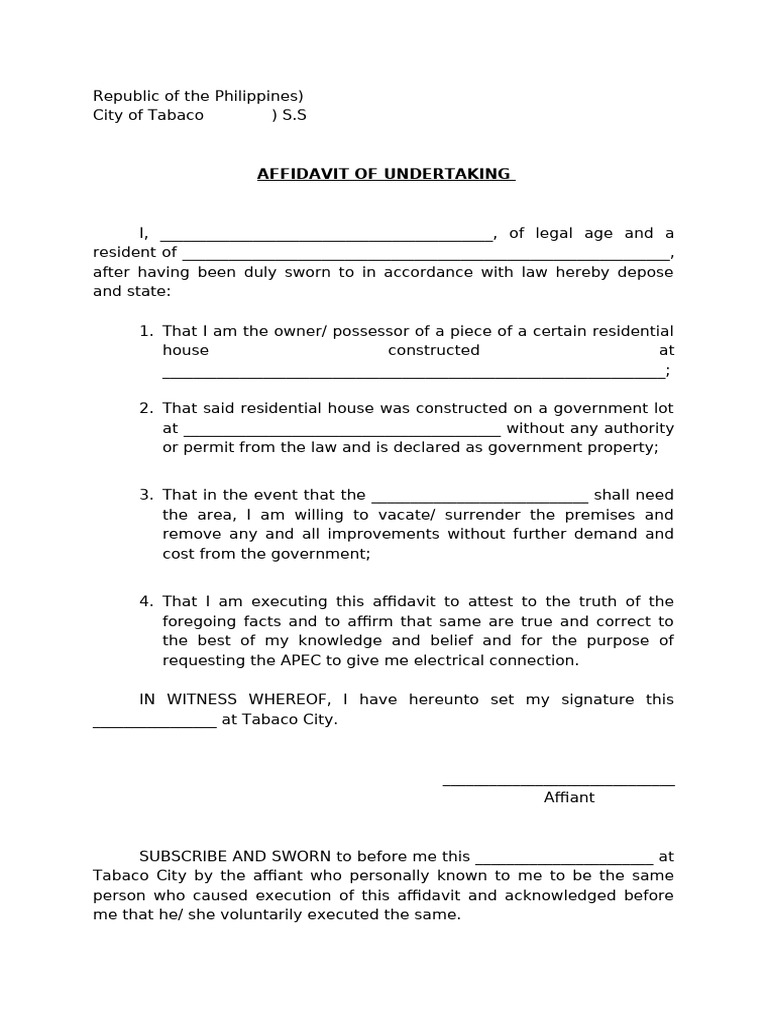 Affidavit of Undertaking for Property | PDF